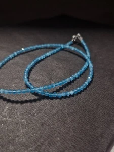 set in 925 silver 16 inch string necklace 3 mm round beads sky topaz gemstone - Picture 1 of 7