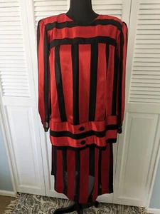 Vestido Lorac Original Para Mujer L/XL De Colección Años 80 Rojo Negro Rayas Cintura Caída Nostálgico  - Imagen 1 de 20