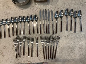 MCM MID CENTURY MODERN JAPAN Silvertone Flatware Set w Brown Insert VGC - Picture 1 of 7