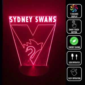 SYDNEY SWANS FOOTBALL 3D Acrylic LED 7 Colour Night Light Touch Table Lamp - Foto 1 di 4