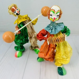 Vintage Paper Mache 10" Circus Clowns Mexico Set Accordion Barbells - Picture 1 of 20