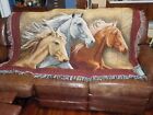  Woven Throw Blanket Afghan Horses Equestrian Fringe Roughly 72" X 50"