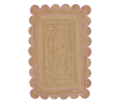Scalloped Jute Rug Boho Jute Rug Custom Size Rug Scallop Edge Rug - Image 1 of 4