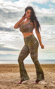 Conjunto de 2 piezas de leggings acampanados con estampado de piel de animal guepardo clásico de leopardo - Imagen 1 de 3
