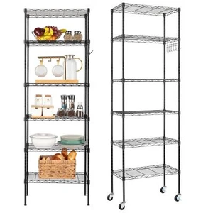 65" Adjustable Rolling Storage Shelf Rack 6-Tier Wire Unit with Hanging Hooks - Picture 1 of 16