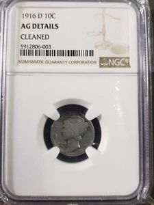 1916-D 10c Mercury Dime NGC Genuine AG Detail!!! SUPER KEY DATE!!! - Picture 1 of 4