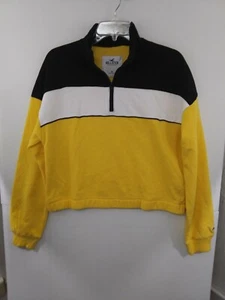 Hollister Womens Medium 1/2 Zip Sweatshirt NWT $39.95 Black/White/Yellow - Picture 1 of 3