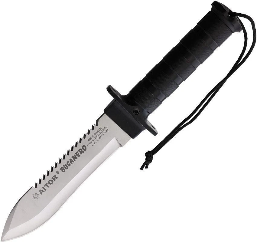 Aitor 16201BW Bucanero Sawback Blade Black Handle Fixed Knife w/Sheath