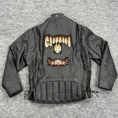 Chaqueta Bikers Dream Apparel para Hombres 44 Cuero Negro Picadoras Llamas Calaveras Motociclista Foto 1 de 4