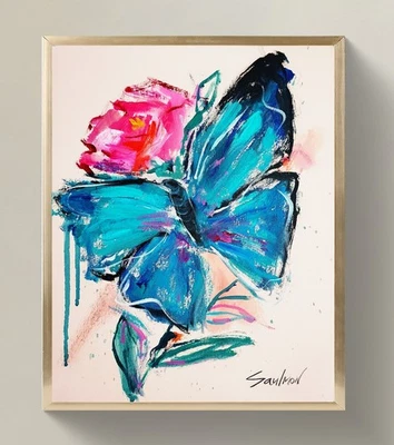 Pintura acrílica expresiva mariposa sobre lienzo - arte original firmado Foto 1 de 4