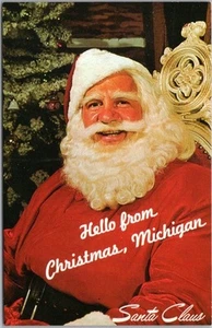 Postal de saludos vintage de Navidad, Michigan Santa Claus / década de 1980 sin usar - Imagen 1 de 2