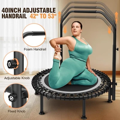 Mini Trampolín Reboteador 40" para Adultos 450LBS con Barra Mango Ajustable Hogar Foto 1 de 4