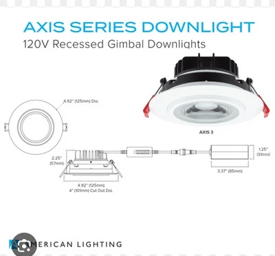 Downlight empotrado cardán IC American Lighting A3-5CCT-WH eje 3" apertura 11W Foto 1 de 3