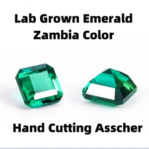 Lab-Grown Zambian Emeralds Asscher Cut Loose Green Gemstone For Necklace Inlay - Picture 1 of 7