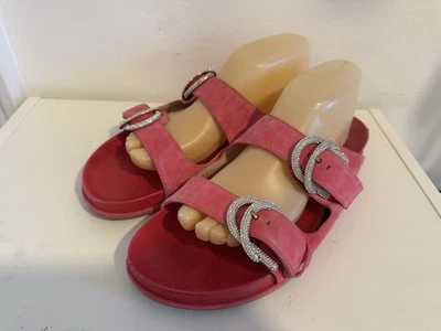 Womens Stuart Weitzman Juanita Suede Pink  Buckle Sandal Slides 9.5 - Image 1 of 4