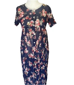 VTG 90s Babydoll Sundress Roses Floral Grunge Cottage Boho Grandma M Lace Pleat - Picture 1 of 14