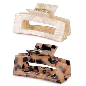 2pcs 3 inch Tortoise Shell Hair Claw Clips French Rectangle Hair Clamp for Women - Picture 1 of 9