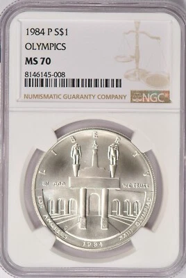 1984 P Olympics Commemorative Silver Dollar NGC MS 70 Modern Coliseum $1 - Image 1 of 2