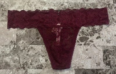 NWT VICTORIA'S SECRET PINK SMALL MAROON FLORAL LACE RARE THONG PANTIES - Image 1 of 4