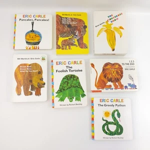 Lot of 7 Eric Carle Board Books 1, 2, 3 TO THE ZOO, BROWN BEAR, PYTHON, PANCAKES - Imagen 1 de 3