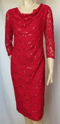 Laura Ashley Dress 36 Red Lace Sequin Wedding Formal Cocktail Dress - Image 1 of 4