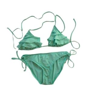 Xhilaration Womens Ruffle Bikini Swimsuit 2 Pc Mint Green Halter Top M/L
