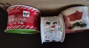 SANTA Christmas 2.5 in Wide Wired Ribbon Wrapping Gifts - Lot of 3 - Picture 1 of 6