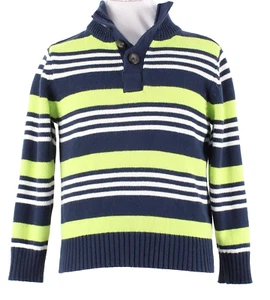 Place Sz XS Sz 4 Navy Blue White Neon Lime Stripe Cotton Blend Boys Sweater - Picture 1 of 4