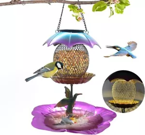 Outdoor Hanging Solar Bird Feeder, Squirrel Proof Metal Wild Bird Feeder - Picture 1 of 7