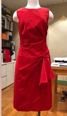 STUNNING! NWT! LIDA BADAY CRIMSON RED SILK TAFFETA DRAPE SHEATH DRESS SIZE 8 - Image 1 of 4