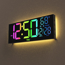 Digital Wall Clock, 13" Large Display Alarm Clock with Remote Control, RGB Color