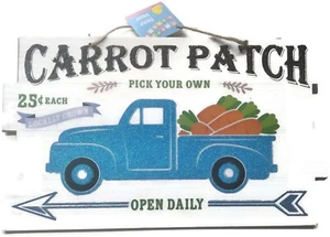 Blue Farm Pickup Truck Wall Sign Carrots in Back - CARROT PATCH OPEN DAILY - Picture 1 of 2