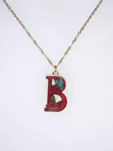 More details for letter b pendant necklace gold tone red enamel cloisonné  jewellery initial