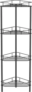 4 Tier Floor Standing Corner Shower Caddy Organizer Shelf with Hooks, Bathroom S - Picture 1 of 3