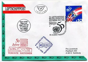 1995 Luftschiffpost n. 10 Pro Juventute Dirigibile OE-ZHZ Anlablich 50 jahre ONU - Picture 1 of 1
