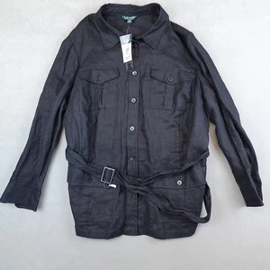 NWT Lauren Ralph Lauren Jacket Black Womens 2X Linen Utility Belted Button Up - Picture 1 of 7
