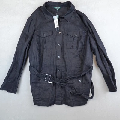 NWT Lauren Ralph Lauren Jacket Black Womens 2X Linen Utility Belted Button Up - Image 1 of 4