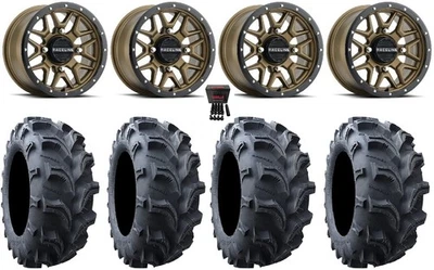 Raceline Krank 14" Wheels Bronze 28" Vampire II Tires Kawasaki Brute Force IRS - Image 1 of 4