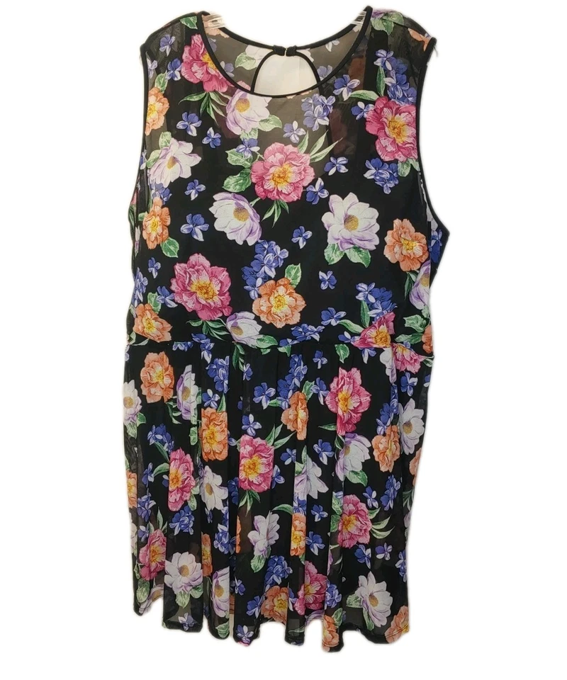 Torrid Modest Swim Dress Woman Plus Sz 6XF Black Mesh Floral Overlay Pool Beach - Image 1 of 4