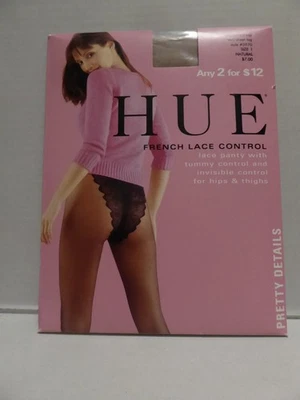 VINTAGE HUE FRENCH LACE CONTROL SHEER PANTY HOSE Natural Sz 1 - Image 1 of 2