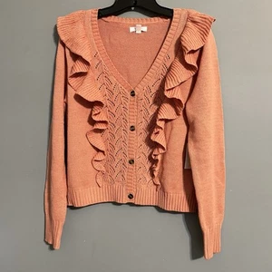 Lauren Conrad Sweater Women L Ruffled Cardigan Cottage Core Top NWT - Picture 1 of 11