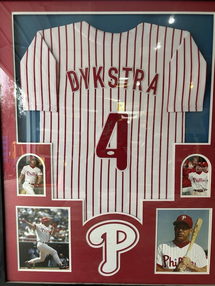 Camiseta Lenny Dykstra Firmada por los Filis de Filadelfia Enmarcada Autenticada por JSA Foto 1 de 2
