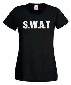 Ladies Black SWAT Police Riot Team Special Forces Squad T-Shirt - Picture 1 of 7