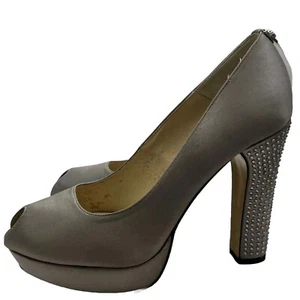 Michael Kors Grey Silver Nadia Heels Size 9 Crystal Rhinestone - Picture 1 of 4