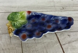 Bassano Italy Handpainted Pottery Cluster Of Grapes Spoon Rest Candy Dish 10" - Picture 1 of 8