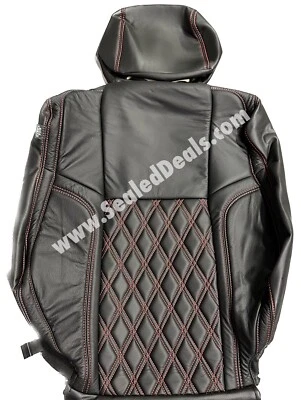 Black Diamond Leather Seat Covers w Red Stitching for 2015-23 Dodge Challenger - Image 1 of 4