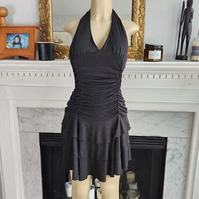 Vestido halter negro vintage años 80 brillante elástico acanalado caprichoso talla grande Foto 1 de 4