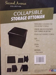 second avenue collection collapsable storage ottoman black - Picture 1 of 6