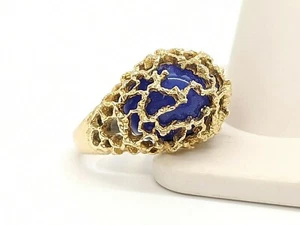 Genuine Lapis Statement Dome Ring by Siffari 14KT Yellow Gold VERY COOL! - Picture 1 of 9