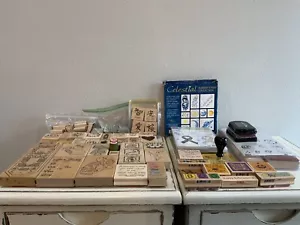 Lote de 80+ estampillas de goma vintage en bloque de madera para álbumes de recortes de papel artesanía arte - Imagen 1 de 10